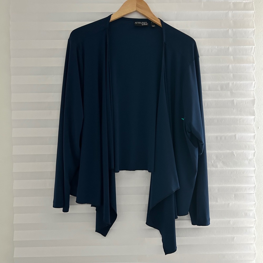 Attitudes by Renee Navy Blue Draped Open Front‎ Cardigan Plus Size 3X Waterfall